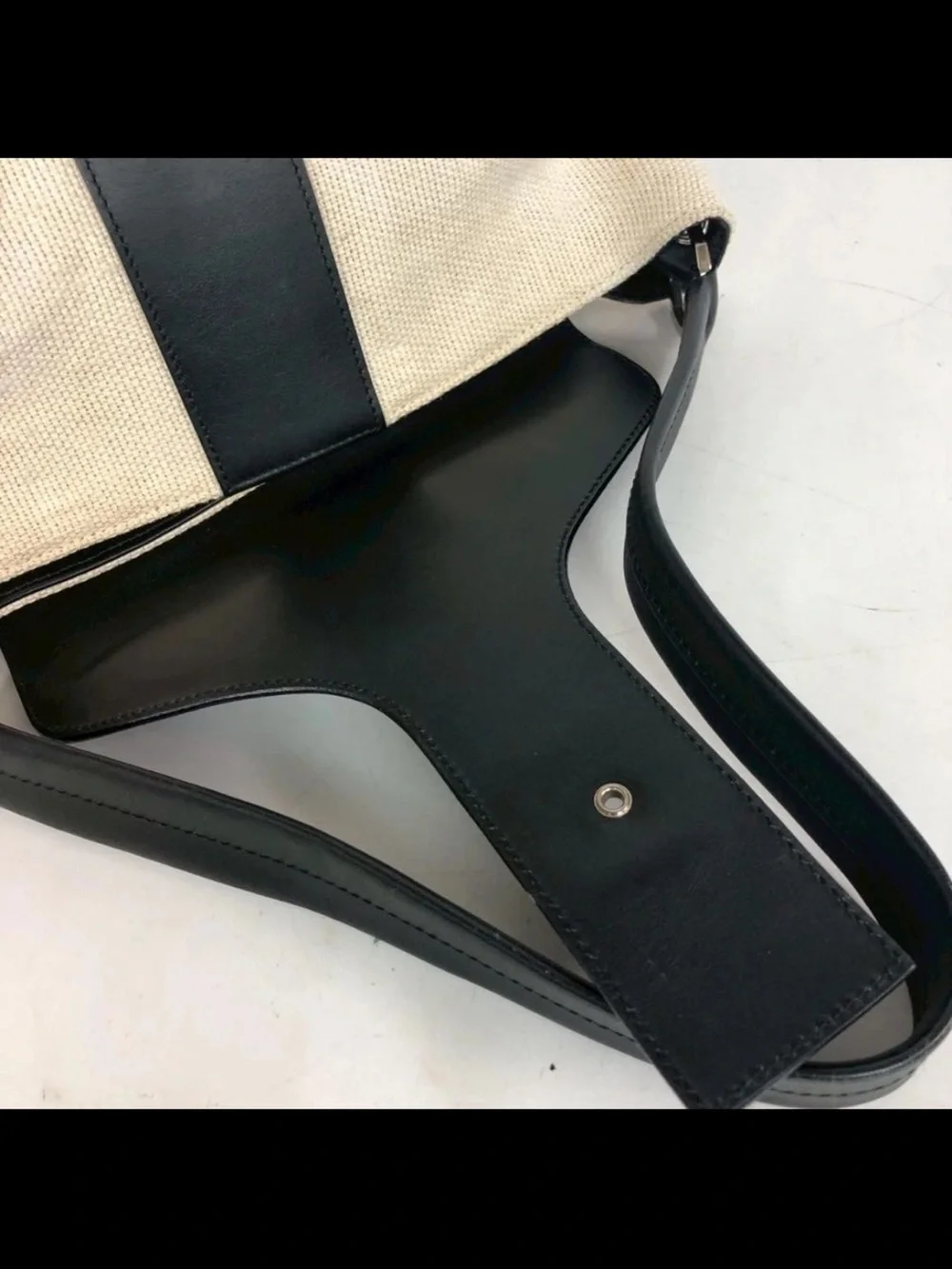 Gucci Black and Cream Shoulder Bag with Leather Flap